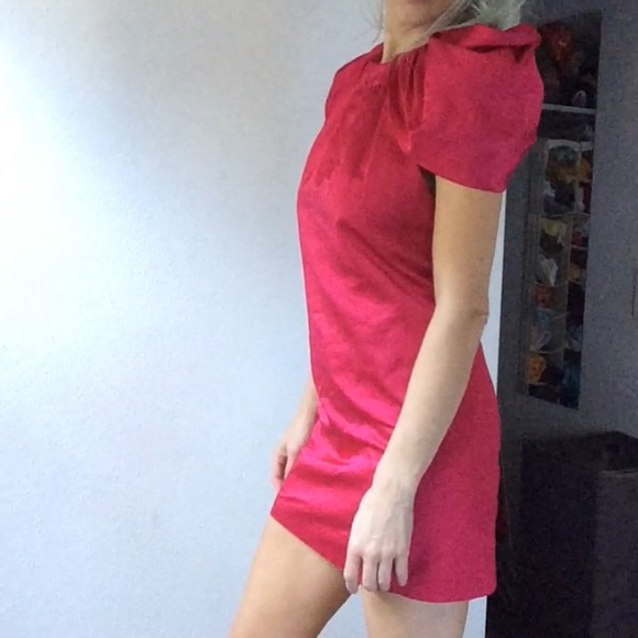 katharine Kidd MAGENTA pink intermix puff shoulder  dress 2 - Picture 4 of 6