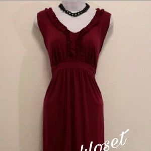 Burgundy ruffle maternity dress