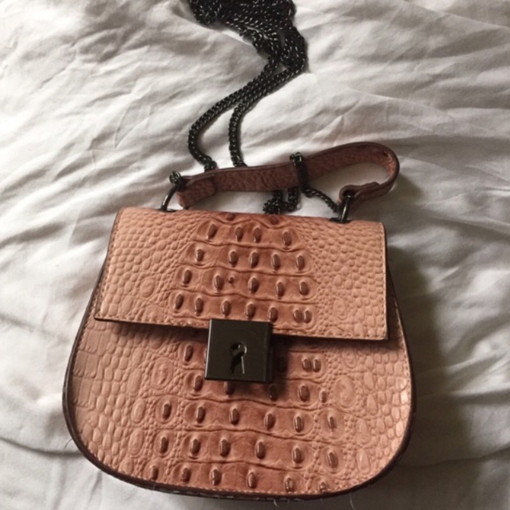 Nasty Gal peach/pink faux crocodile crossbody bag