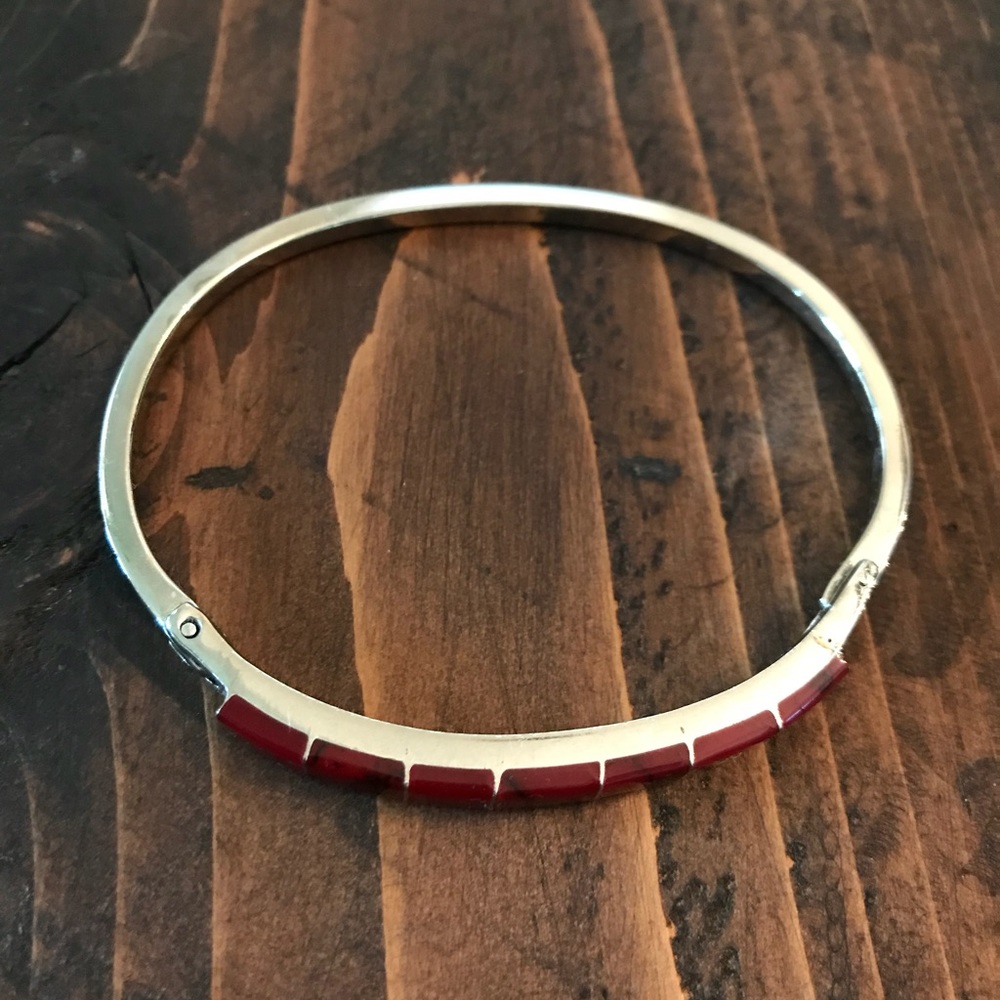 Sterling silver/ red stone bangle