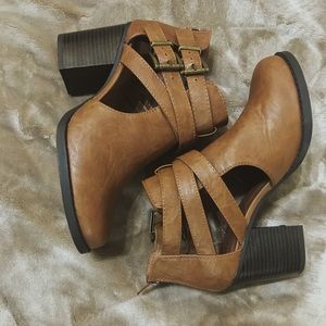 Strappy Cutout Booties Chunky Heel