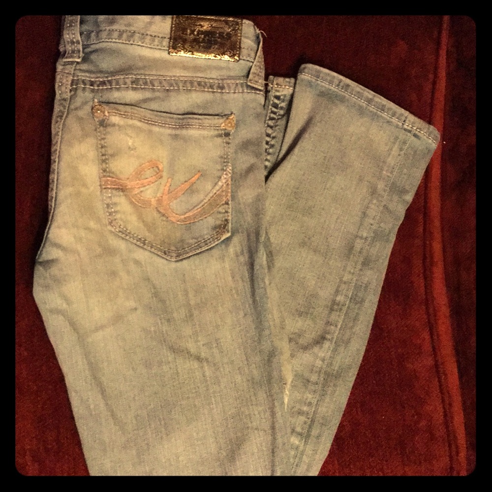 Express Barely boot cut destroyed jeans