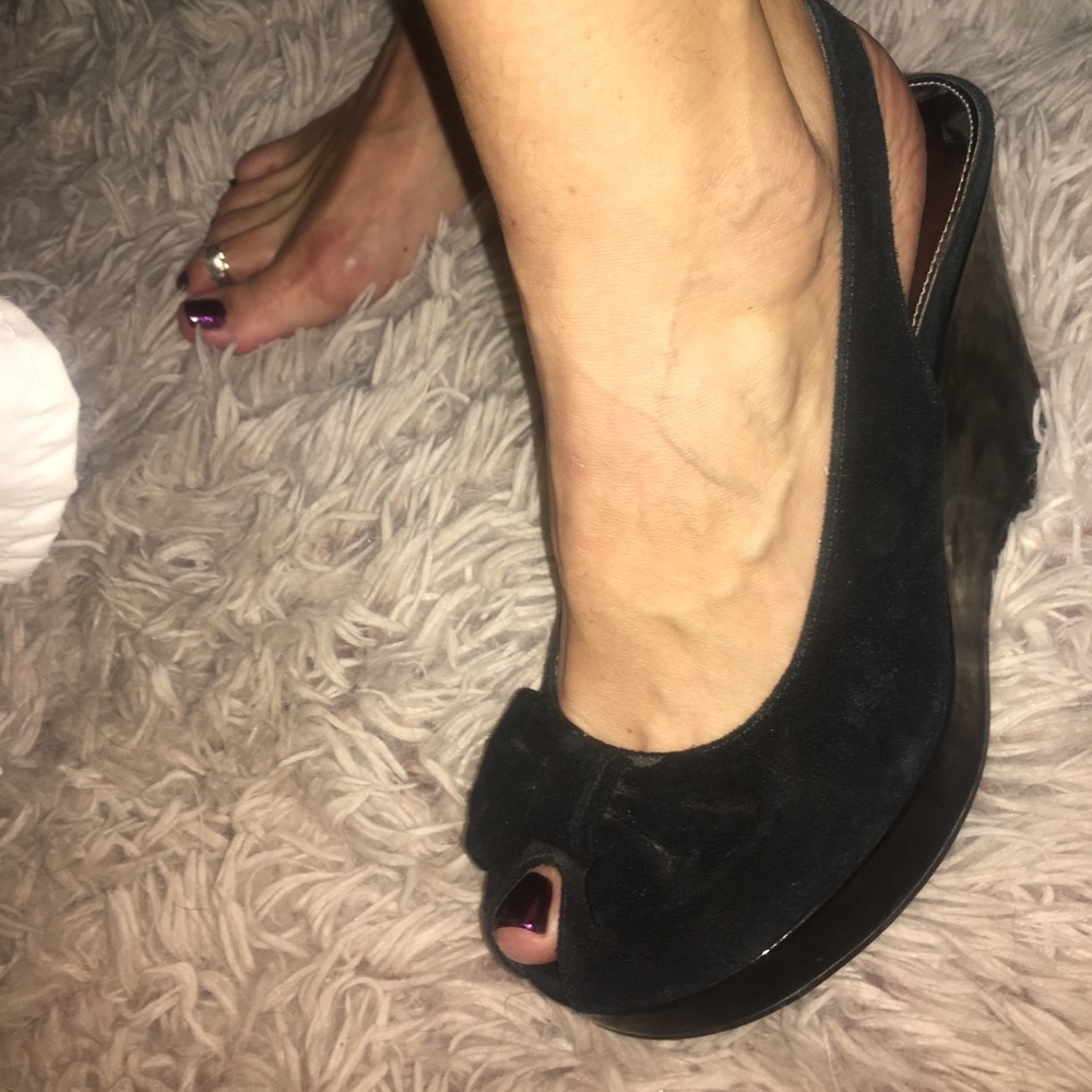 Mia Black Seude Wedges