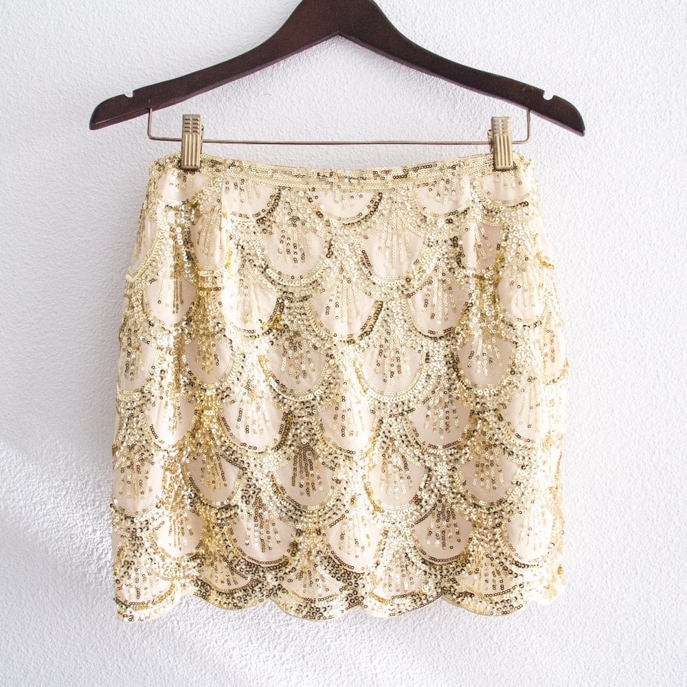 Tobi Scallops and Sequins Mini Skirt, Gold