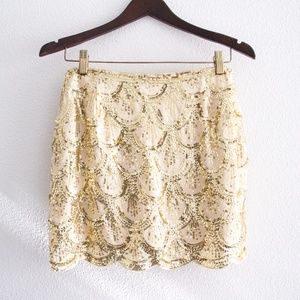Tobi Scallops and Sequins Mini Skirt, Gold