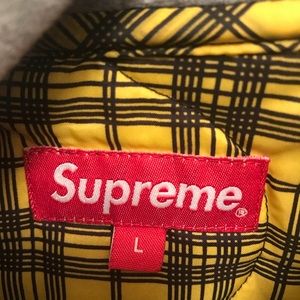 supreme quilted liner hooded jacket yellow plaid