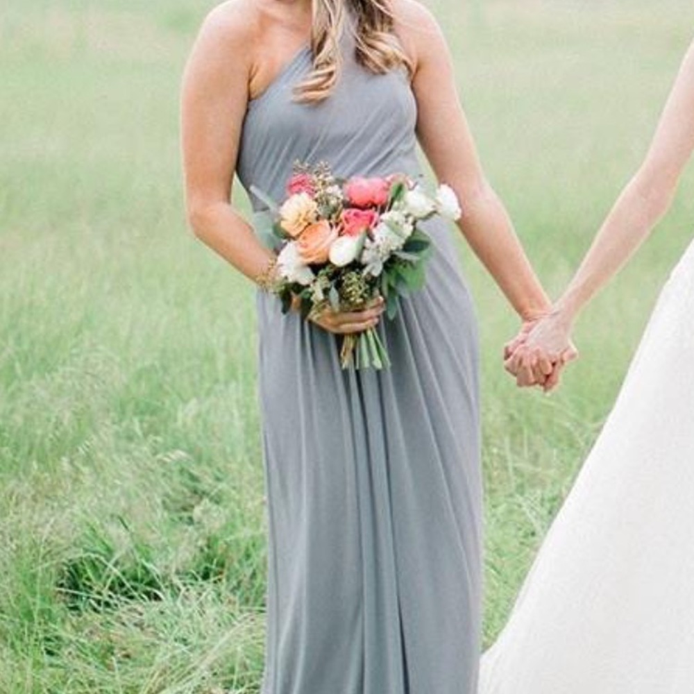 David's Bridal Long Mesh Dress with One Shoulder