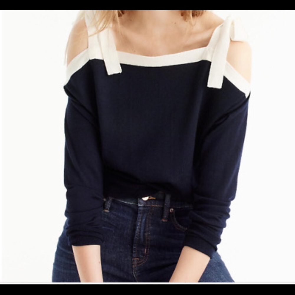 j.crew moreno wool navy cold sholder sweater