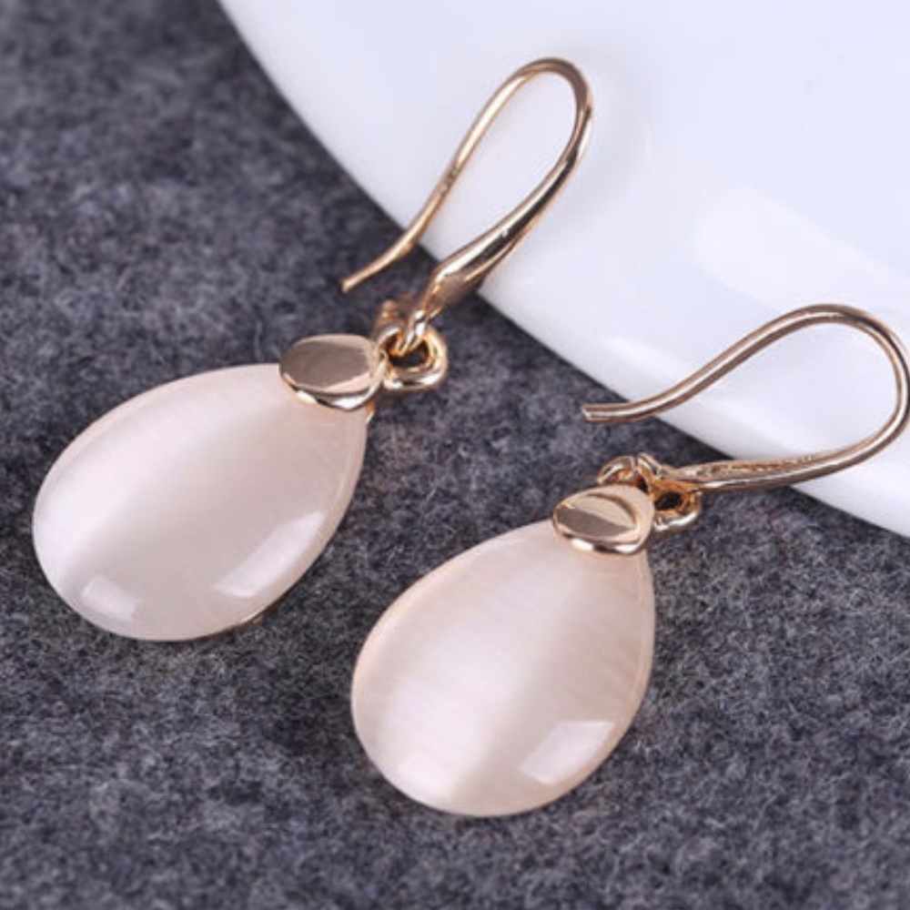 Gold  Pink Ivory Opal Earrings