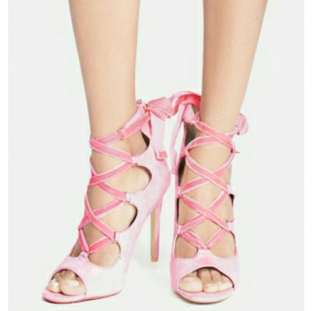 Cotton Candy Pink Faux Suede Lace up Heels