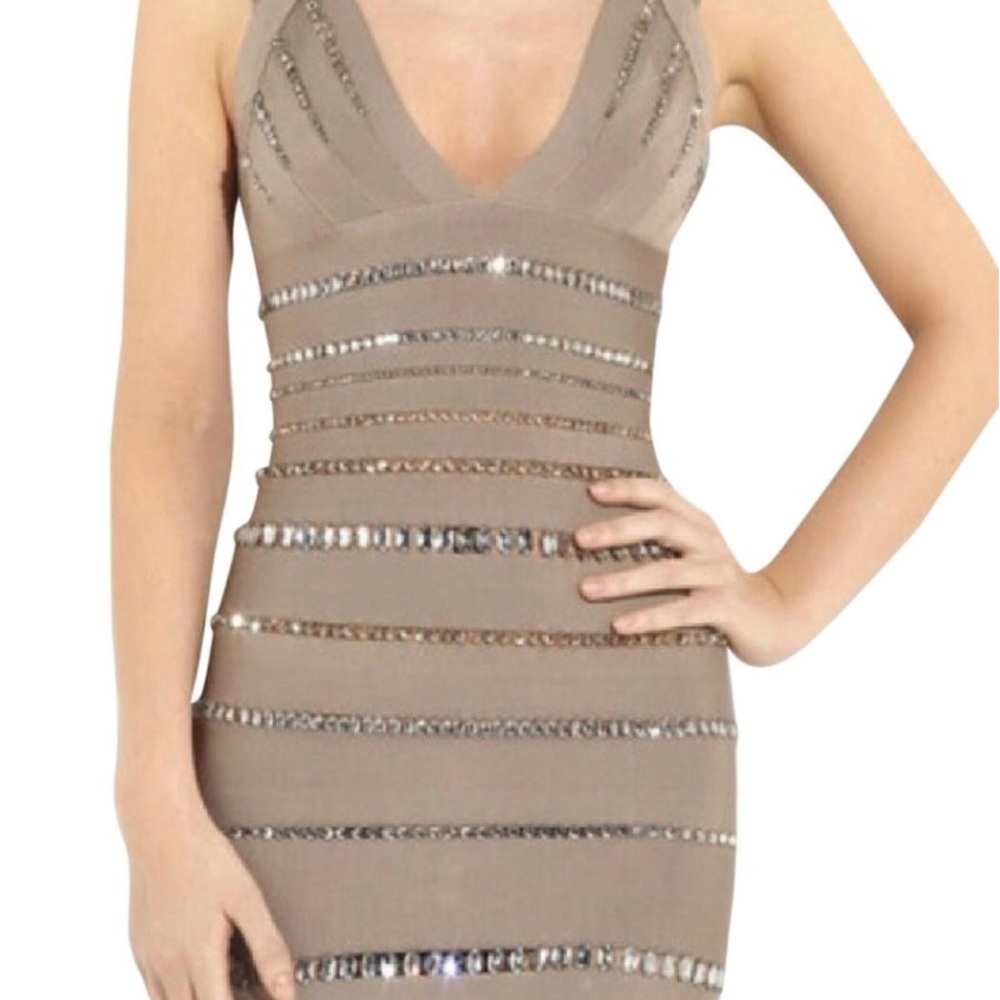 HERVE LEGER BANDAGE HALTER DRESS