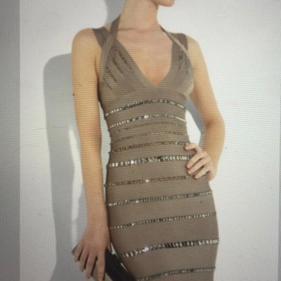 HERVE LEGER BANDAGE HALTER DRESS - Picture 4 of 6