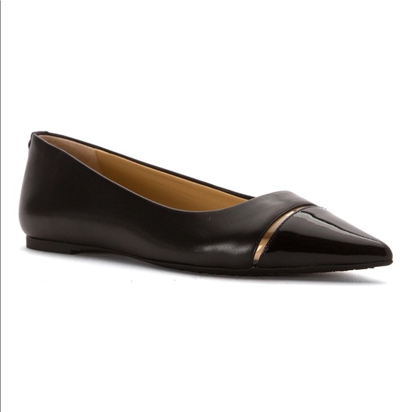 Black Leather Pointy Flats - Picture 2 of 6