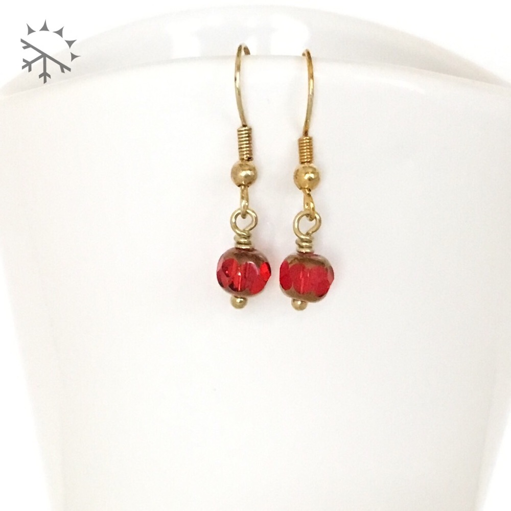 18K Ruby Gold Cathedral Glass Tiny Dainty Earring