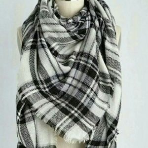 Brand New White and Black Plaid Blanket Scarf