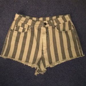 BDG Striped Olive and Black Frayed Shorts