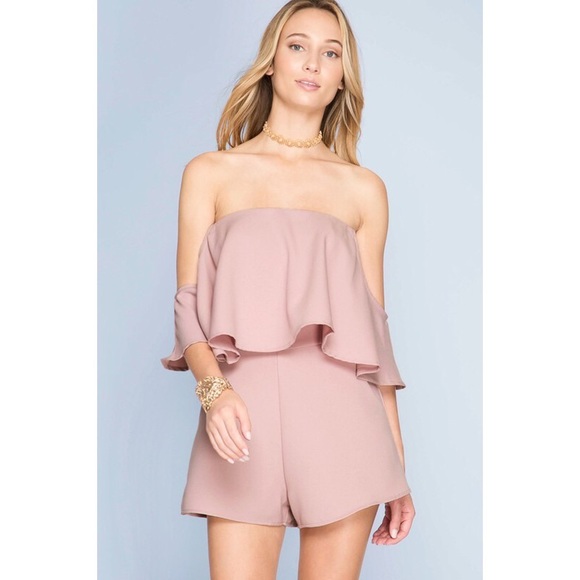 New misty pink Off Shoulder Romper - wedding guest - Picture 3 of 4