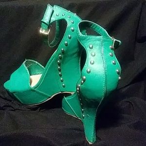 Teal studded chunky platforms