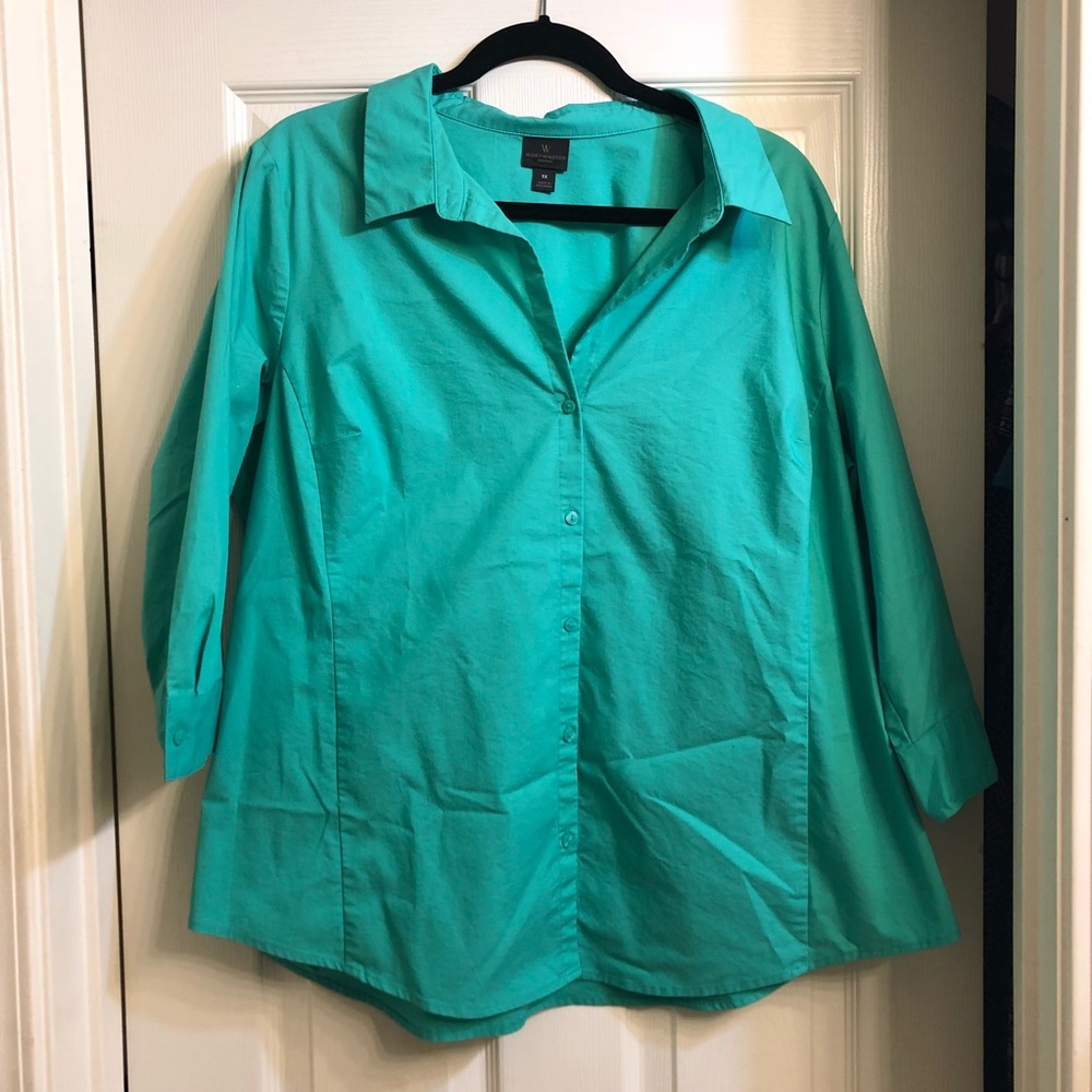 Worthington -1X green button-up blouse