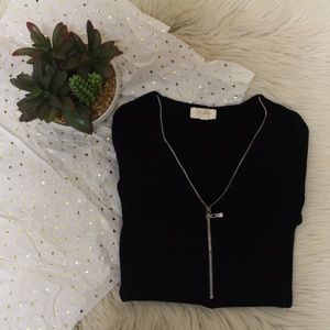 Ribbed Knit Zip-Up Sweater