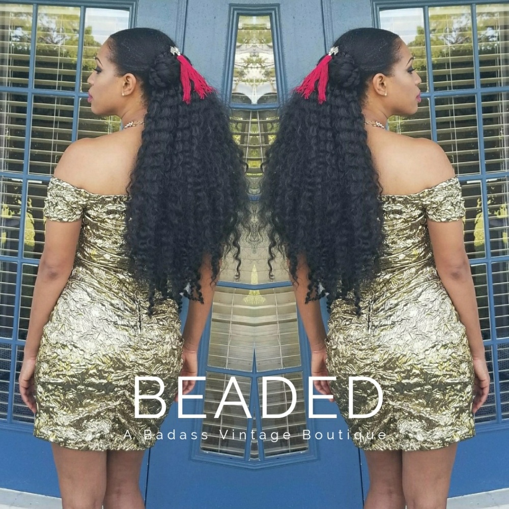Betsy & Adam gold cocktail dress