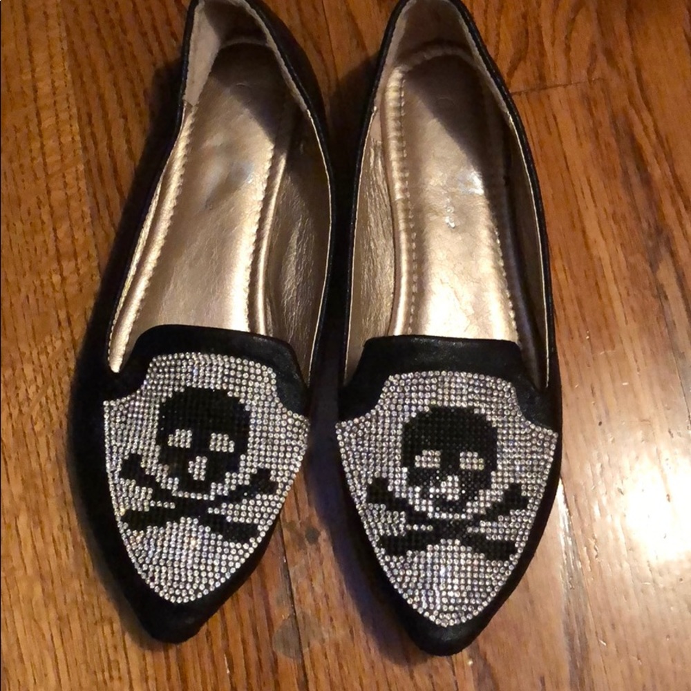 Black flats with silver and black rhinestones