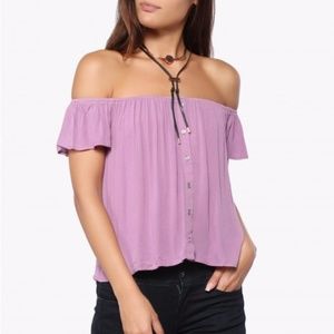 Light Purple Button Front Off Shoulder Top
