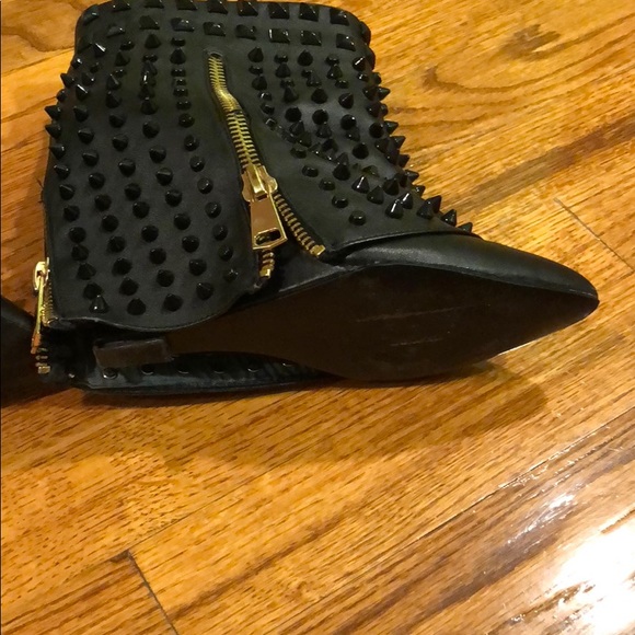 Black leather studded Booties w/ gold zippers - Picture 6 of 7