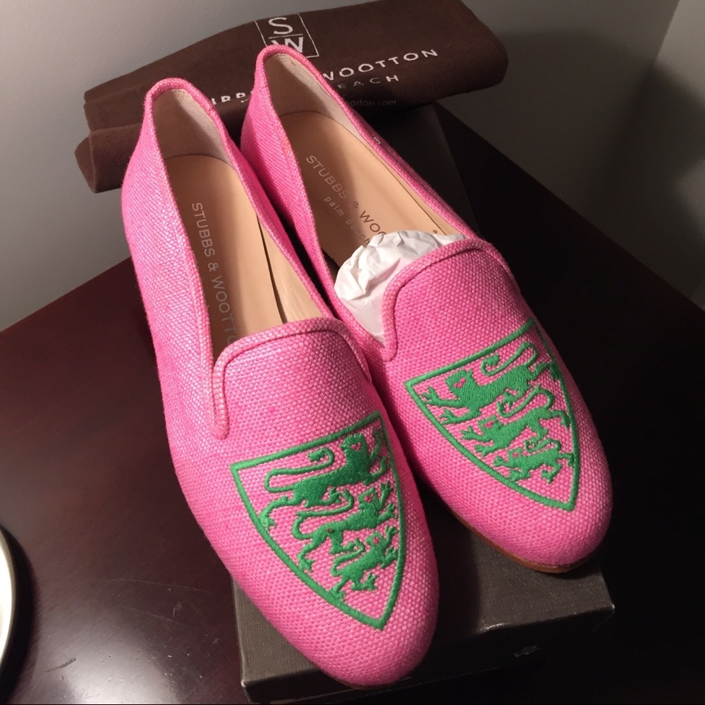 FINAL PR NWT Stubbs&Wootton pink linen loafers 6.5