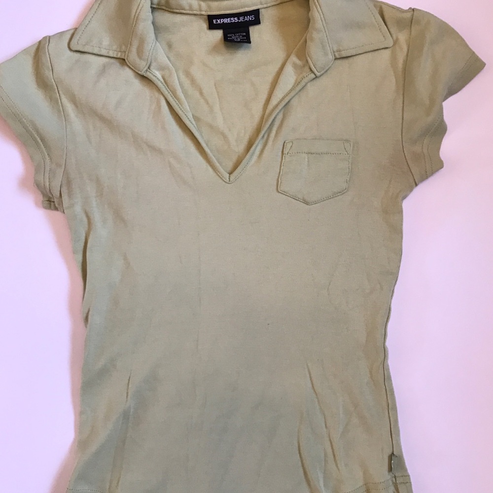 Express Jeans light green cap sleeve vneck polo
