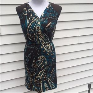 Alum Paige blue brown paisley surplice cap sleeve