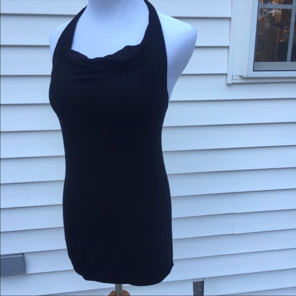 Divided Black cowl neck halter bubble hem mini lbd
