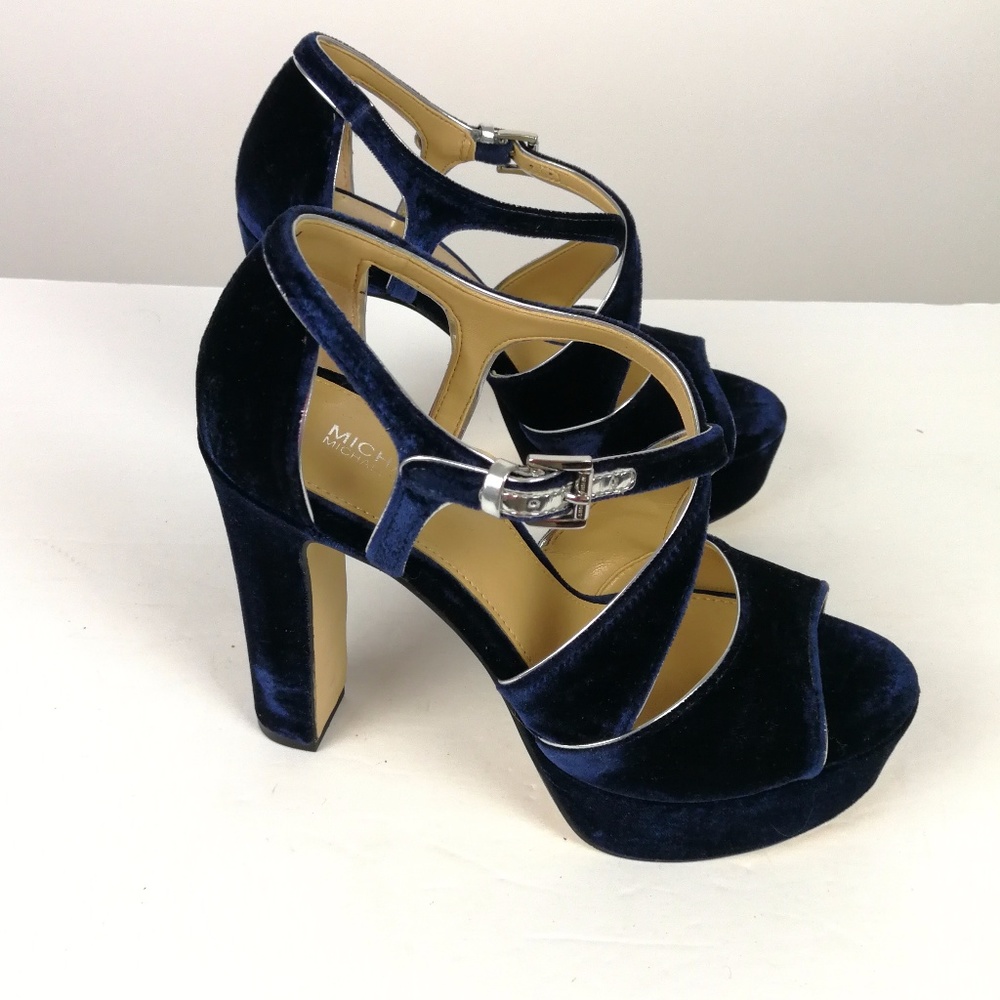 Michael Kors Blue Velvet Sandals Platform 5 inch Heels Shoe Size 10 New ❤️ - Picture 2 of 7