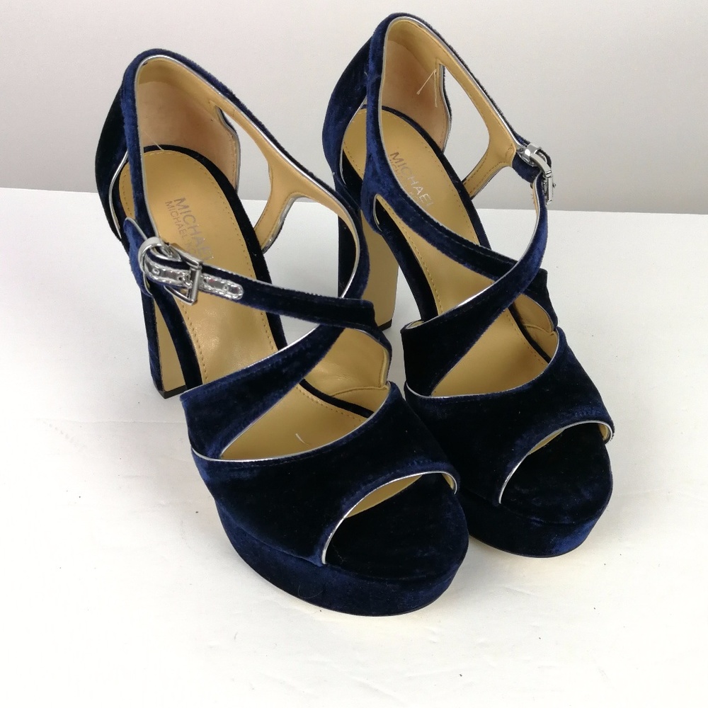 Michael Kors Blue Velvet Sandals Platform 5 inch Heels Shoe Size 10 New ❤️ - Picture 1 of 7