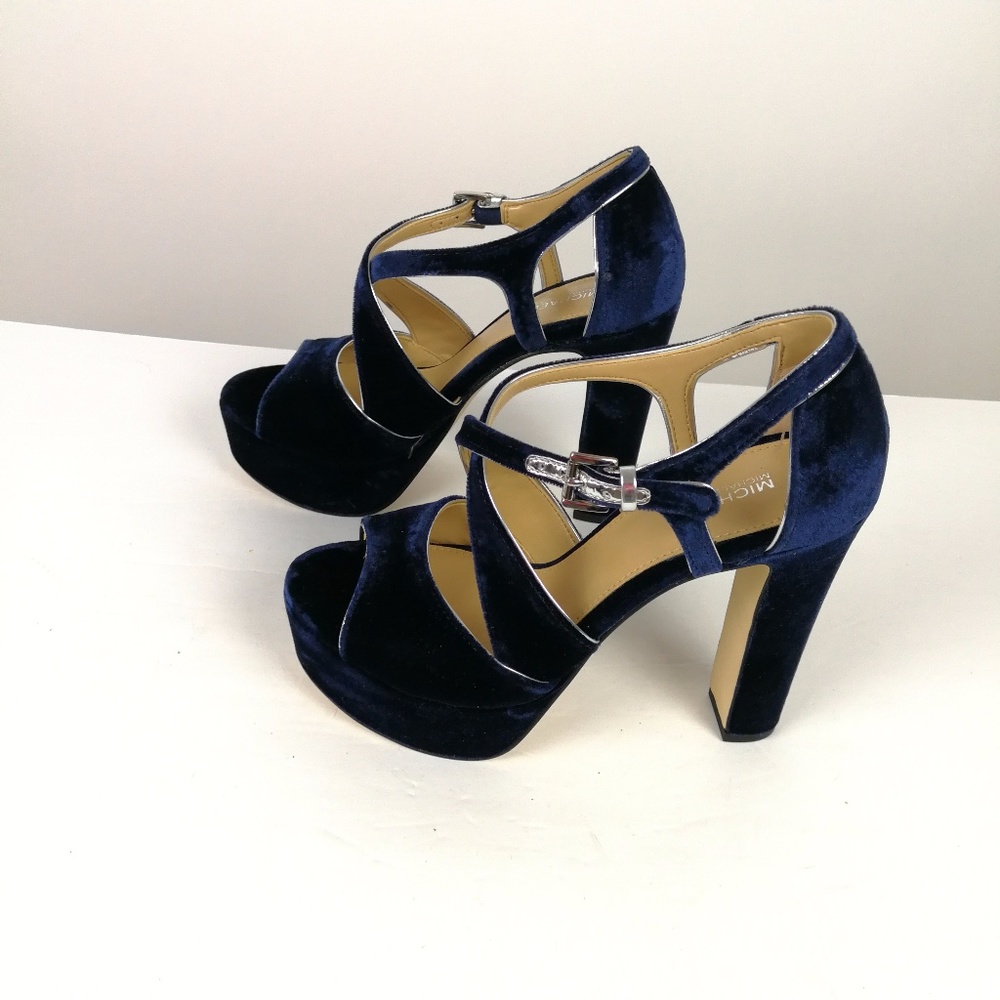 Michael Kors Blue Velvet Sandals Platform 5 inch Heels Shoe Size 10 New ❤️ - Picture 3 of 7