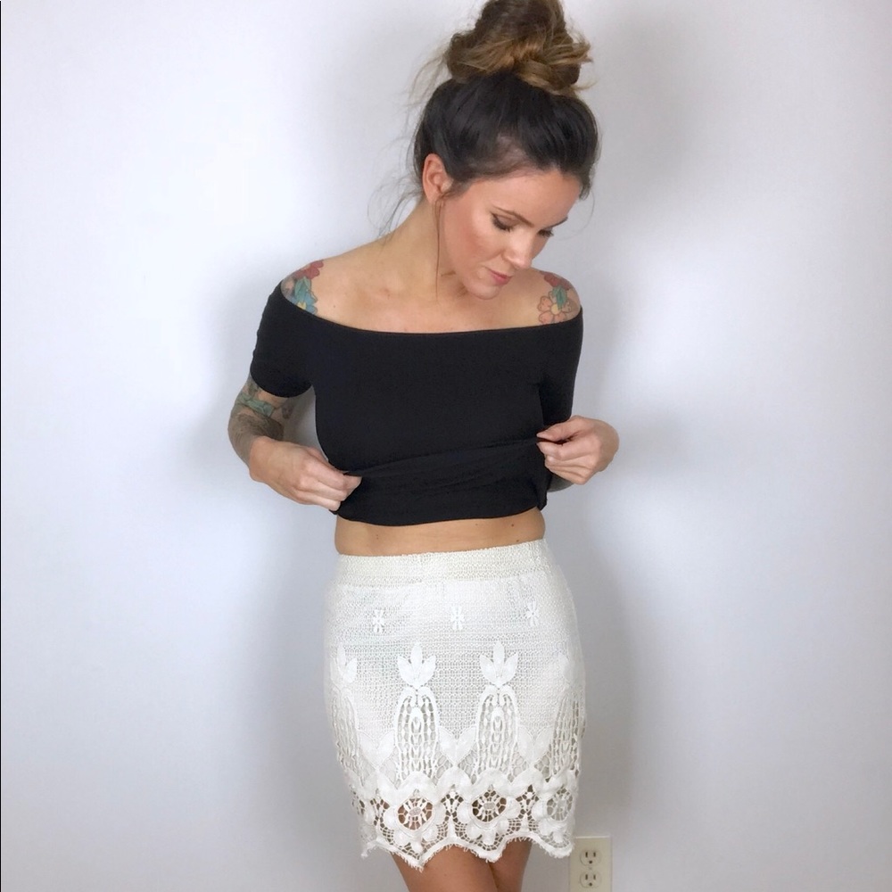 Anthropology White lace skirt