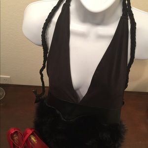 New Faux Fur Leather Mini Party Dress