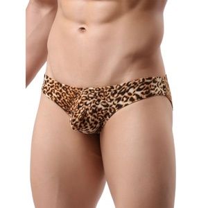 Sexy Low Waist Leopard Bikini Briefs - Yellow L