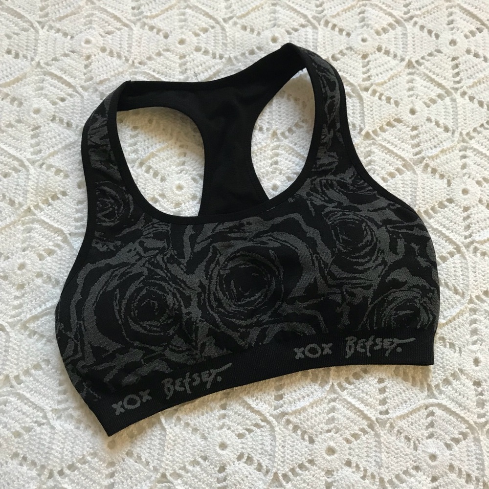 Betsey Johnson Black Floral Sports Bra
