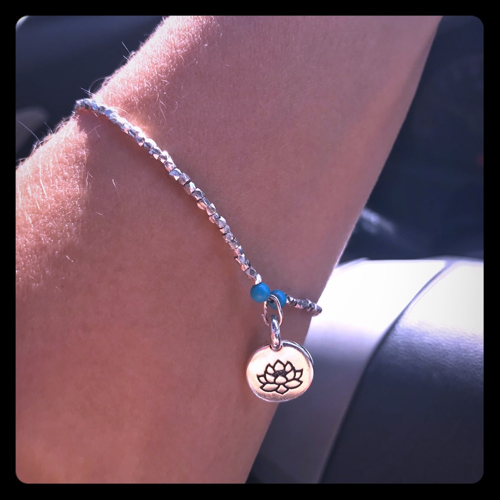 Silver nuggets lotus and turquoise bracelet