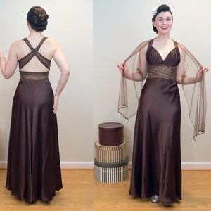 Chocolate Brown Beaded Prom Dress / Evening Gown