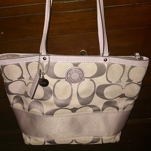 Coach signature stripe tote purse