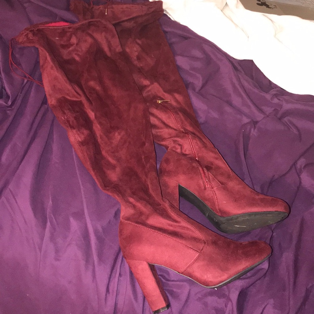 Red over the knee boots