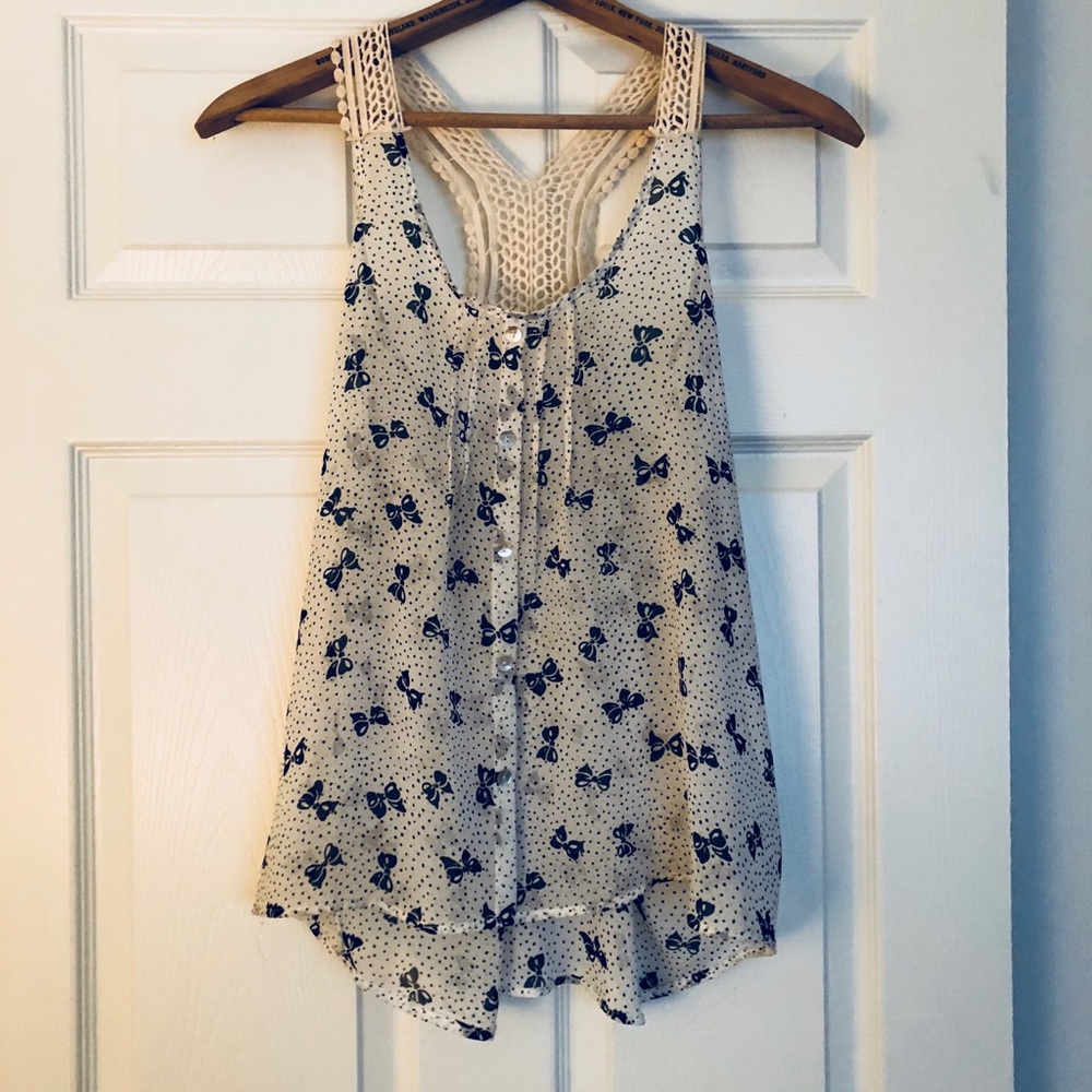 Sheer flowy tank with crochet trim