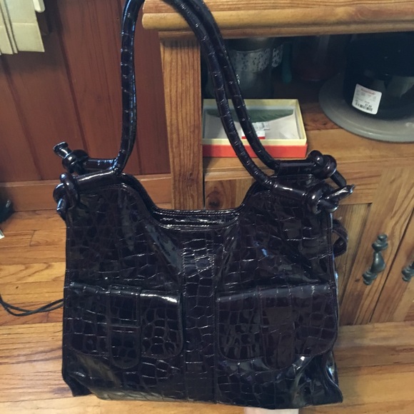 Jane August Handbags - Jane August Dark Brown Patent Leather Bag