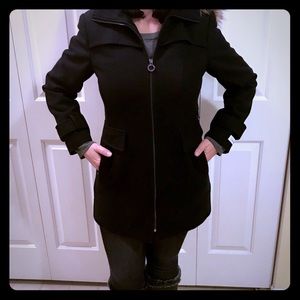 Calvin Klein long wool hooded coat, navy, sz 4