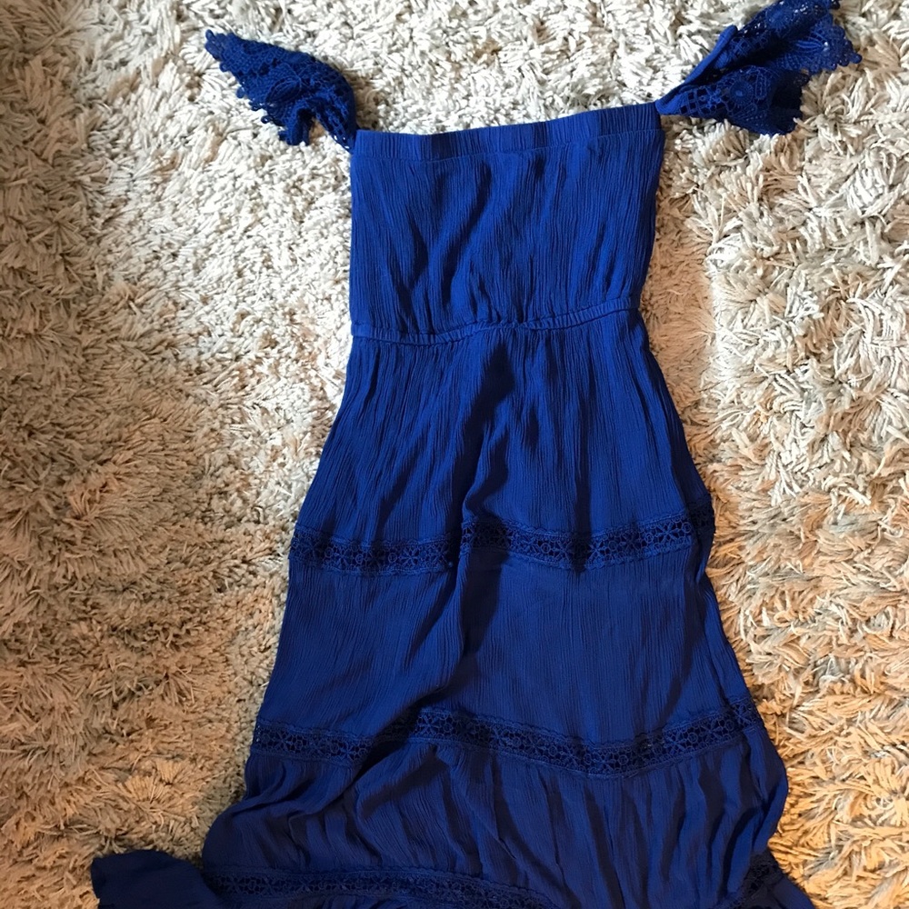 Royal blue crocheted shoulder maxi dress
