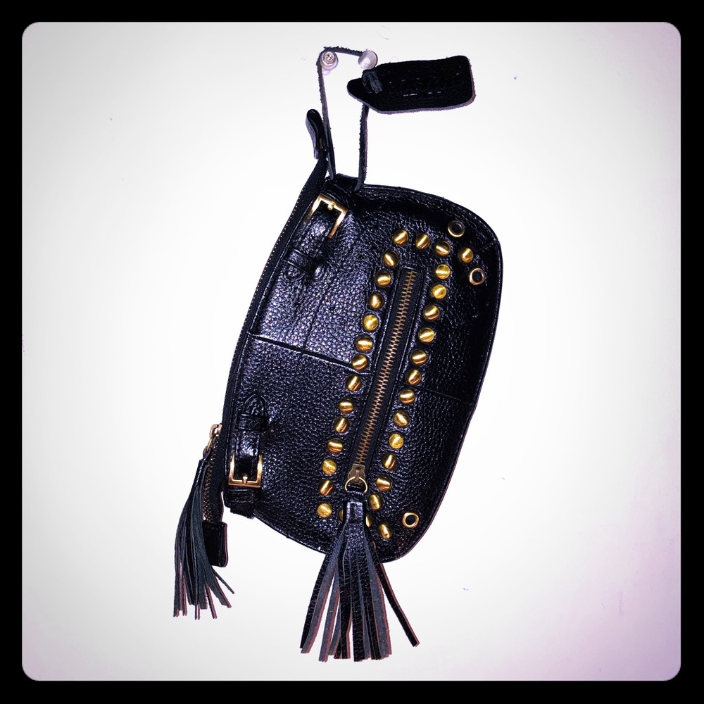 Small Black Studded Leather Clutch by Cochni
