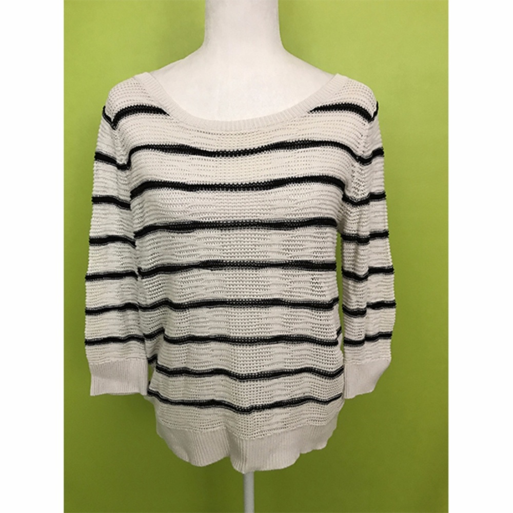 Ann Taylor LOFT Black White Stripe Knit Sweater L
