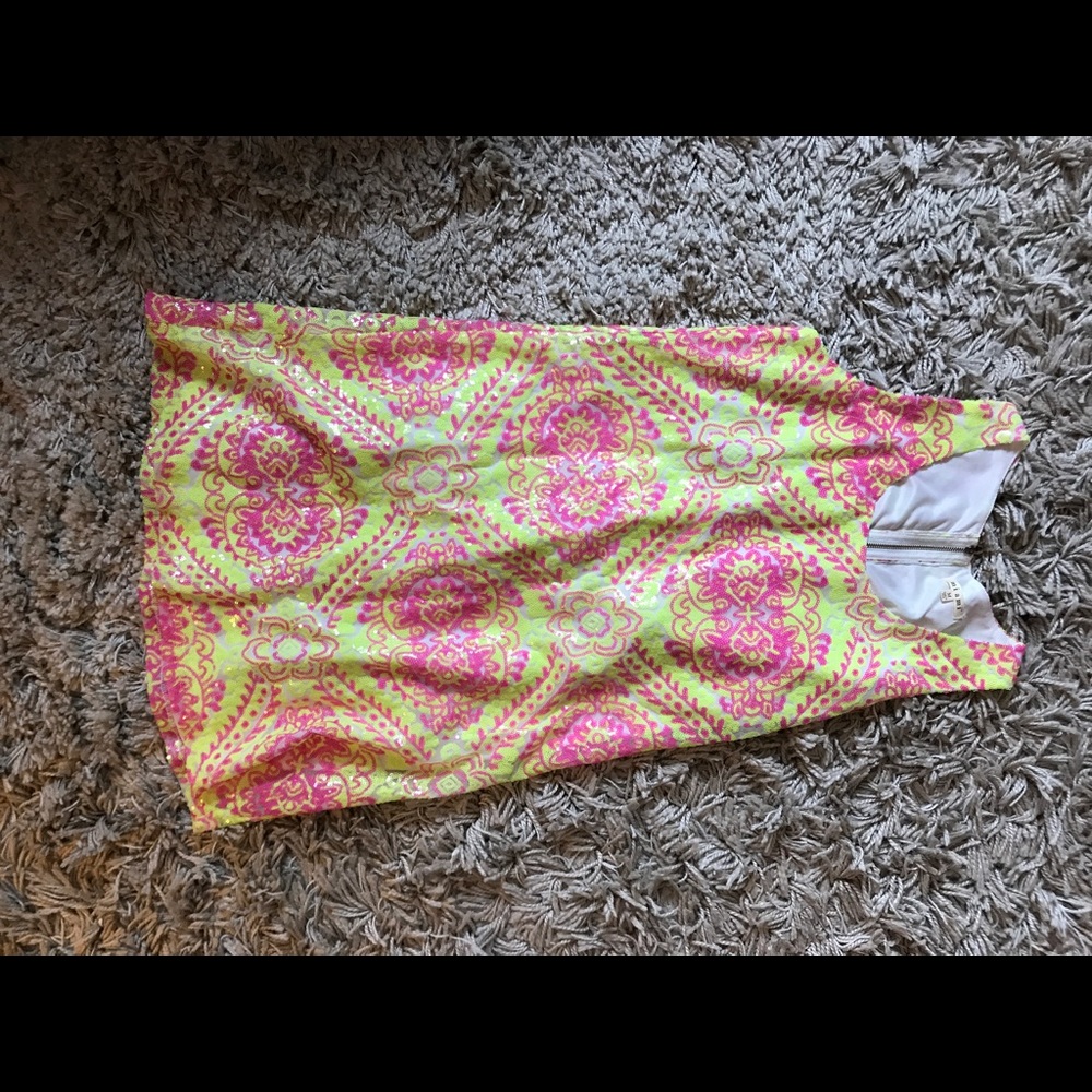 Hot pink and yellow sequin mini